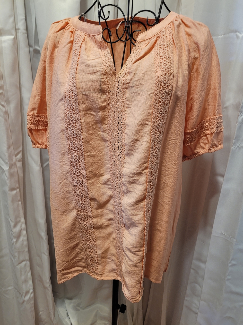 Como Vintage Peach Crochet-Trim Peasant Blouse